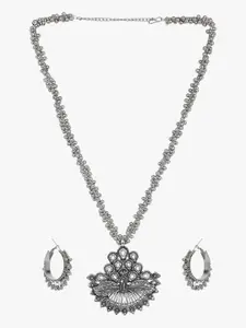 CARDINAL Silver-Toned Oxidized Minakari Choker Necklace Set