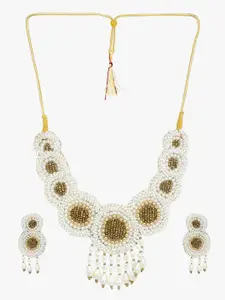 CARDINAL White & Gold-Toned Beaded Weaving Necklace Set