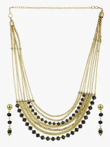 CARDINAL Gold-Toned Black Beaded Layered Long Necklace Set