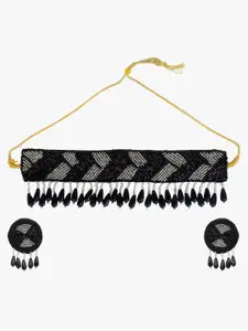 CARDINAL Black Beaded Weaving Choker Necklace Set