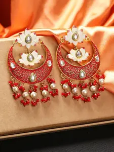 OOMPH Women Red & White Meenakari Enamel Chandbali Earring