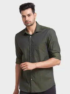 ColorPlus Men Green Tailored Fit Printed Organic Cotton Casual Shirt