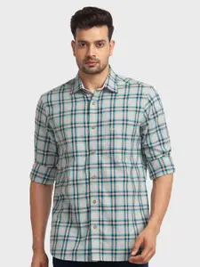 ColorPlus Men Grey Tartan Checked Organic Cotton Casual Shirt