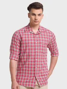 ColorPlus Men Plus Size Red Tartan Checked Organic Cotton Casual Shirt