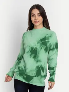 iki chic Women Green Tie And Dye  Cotton Wool Pullover