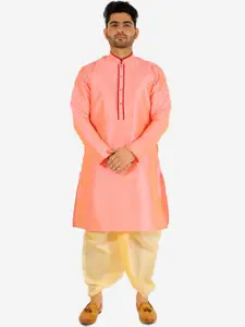 Pro-Ethic STYLE DEVELOPER Men Pink Pure Silk Kurta with Dhoti Pants