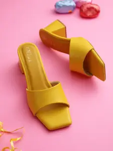GNIST Women Yellow Block Mules Heel