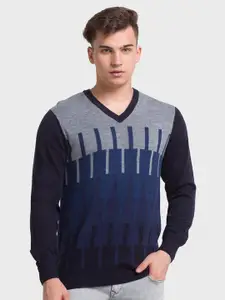 ColorPlus Men Blue & Grey Printed Pullover