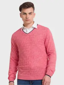 ColorPlus Men Red Ribbed Pullover