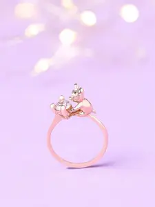 AMI Women Rose Gold-Plated Contemporary Cubic Zirconia Cute Teddy Brass Ring