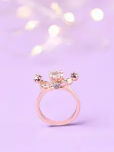 AMI Women Rose Gold-Toned & White Rose Gold-Plated CZ Studded Cute Teddy Finger Ring
