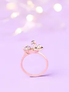 AMI Women Rose Gold-Toned & White Rose Gold-Plated Cubic Zirconia Studded Swan Finger Ring