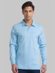 Raymond Men Blue Solid Pure Cotton Polo Tshirts