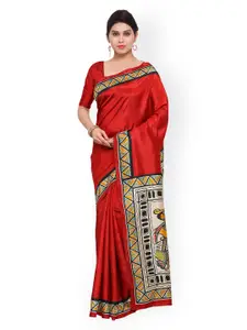 Saree mall Red Art Silk Printed Bhagalpuri Saree