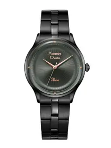Alexandre Christie Women Black Embellished Dial & Black Stainless Steel Bracelet Style Straps Analogue Watch