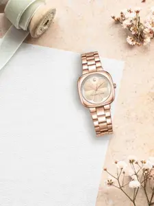 Alexandre Christie Women Rose Gold-Toned Dial & Rose Gold Toned Stainless Steel Bracelet Style Straps Watch