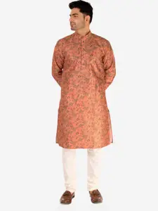 Pro-Ethic STYLE DEVELOPER Men Floral Printed Pure Silk Kurta with Pyjamas