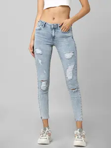 ONLY Women Blue Skinny Fit High-Rise Mildly Distressed Heavy Fade Jeans