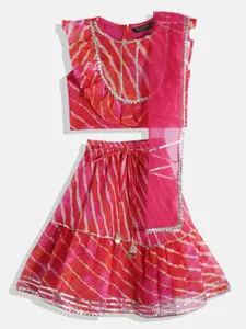 Readiprint Fashions Girls Pink & Red Printed Ready to Wear Lehenga & Blouse With Dupatta