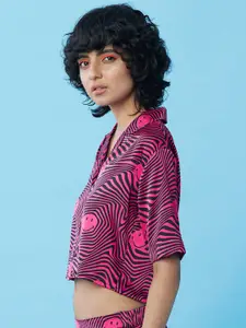 ONLY X Smiley Collection Women Pink Checked Casual Shirt