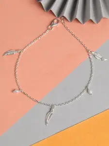 Clara 925 Silver-Toned White Beaded Anklet