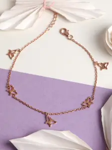 Clara 92.5 Sterling Silver Rose Gold-Plated Butterfly-Charm Anklet