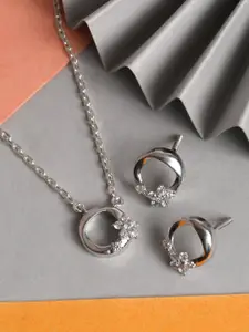 Clara Rhodium-Plated 925 Silver CZ Studded Pendant Jewellery Set