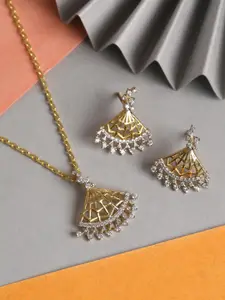 Clara 925 Sterling Silver Gold-Plated White CZ Studded Pendant With Earrings