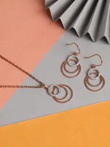 Clara 925 Sterling Silver Rose Gold-Plated White CZ Studded Pendant With Earrings