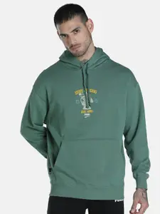 Puma Men Green Downtown Graphic Printed Hooded Relaxed Fit Sweatshirt