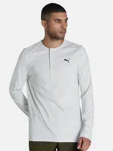 Puma Men White Solid Henley Neck Long Sleeves Cotton T-shirt