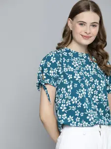 M&H Our Water Floral Printed Puff Sleeves Top
