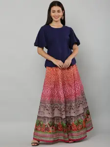 EZIS FASHION Women Pink  Navy Blue Ethnic Motif Printed Skirts