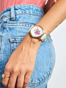 TEAL BY CHUMBAK Women Brass Printed Dial & Leather Strap Analogue Watch 8907605118661