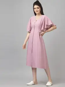 Selvia Pink Cashmere Chiffon A-Line Midi Dress