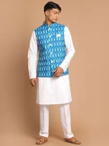 Vastramay Men White Pure Cotton Kurta with Pyjamas & Nehru Jacket