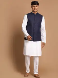 VASTRAMAY Men Pure Cotton Kurta with Pyjama & Nehru Jacket