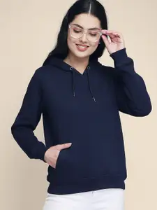Free Authority Women Navy Blue Hooded Sweatshirt