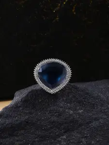 VIRAASI VIRAASI Rhodium-Plated Navy-Blue AD-Studded Finger Ring