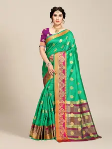 MS RETAIL Green & Pink Ethnic Motifs Zari Art Silk Dharmavaram Saree