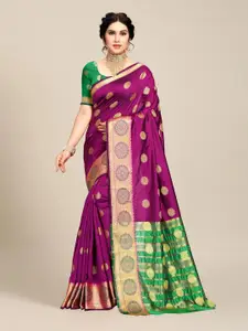 MS RETAIL Purple & Green Ethnic Motifs Zari Art Silk Banarasi Saree