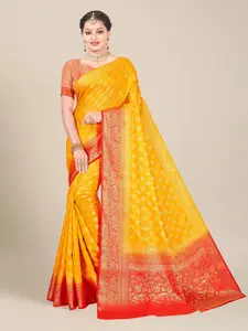 MS RETAIL Yellow & Red Woven Design Art Silk Banarasi Saree