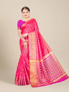 MS RETAIL Pink & Gold-Toned Woven Design Art Silk Banarasi Saree