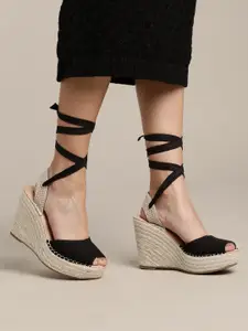 Nautica women Black & Beige Solid Wedge Heel Sandals
