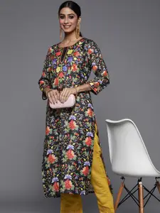 Varanga Floral Printed Straight Winter Kurta with Thread Work