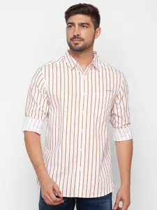 SPYKAR Men Orange & Cream Striped Cotton Casual Shirt