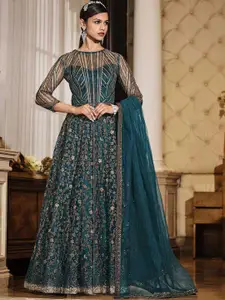 ODETTE Embroidered Semi Stitched Kurta with Skirt With Dupatta