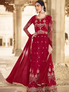 ODETTE Women Maroon Ethnic Motifs Unstitched Embroidered Dress Material With Dupatta