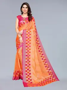 Winza Designer Orange & Pink Zari Pure Chiffon Leheriya Saree