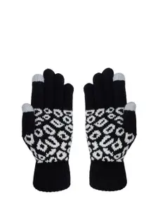 LOOM LEGACY Women Black & Grey Printed Acrylic Hand Gloves